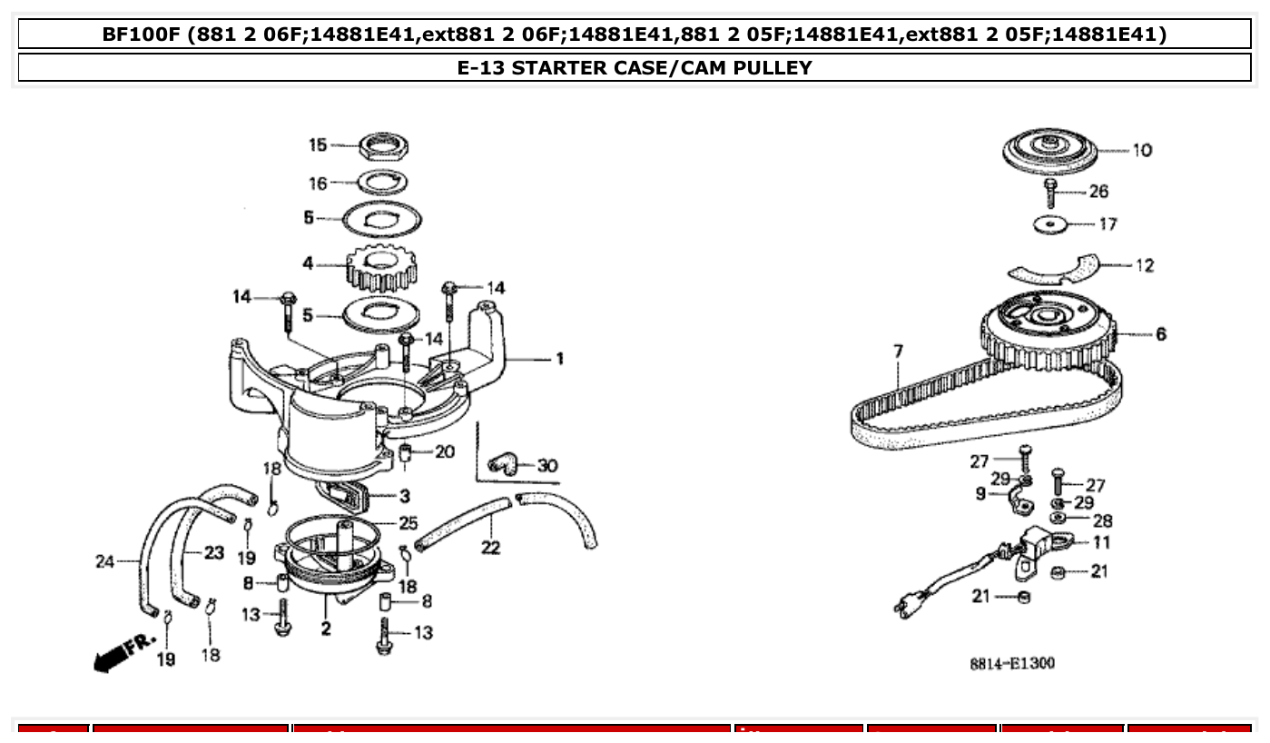 Honda BF100F STARTER CASE/CAM PULLEY parts diagram