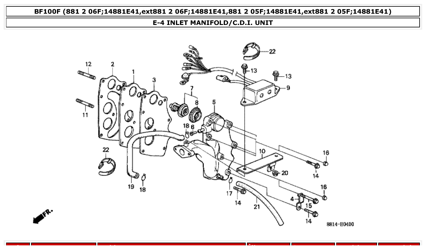Honda BF100F INLET MANIFOLD/C.D.I. UNIT parts diagram