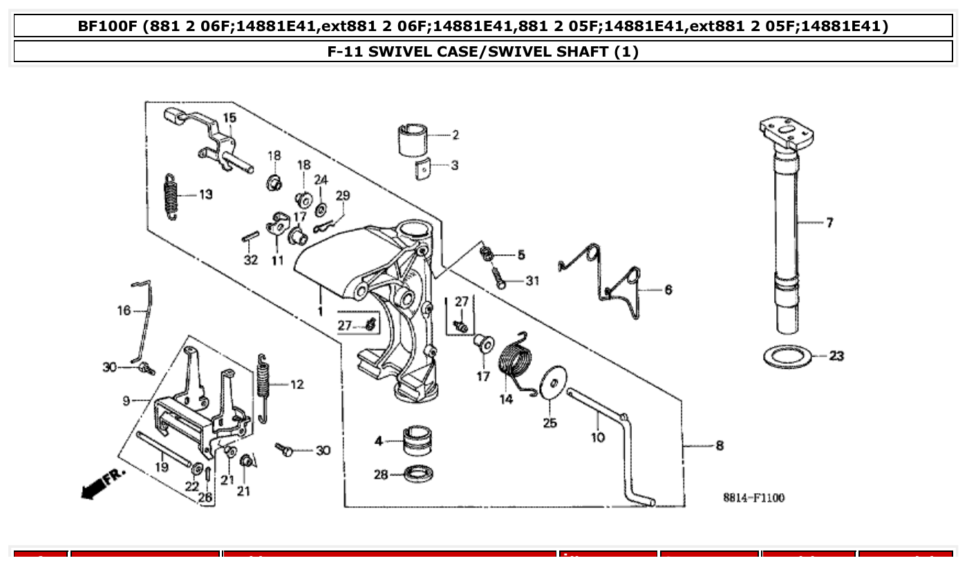 Honda BF100F SWIVEL CASE/SWIVEL SHAFT (1) parts diagram