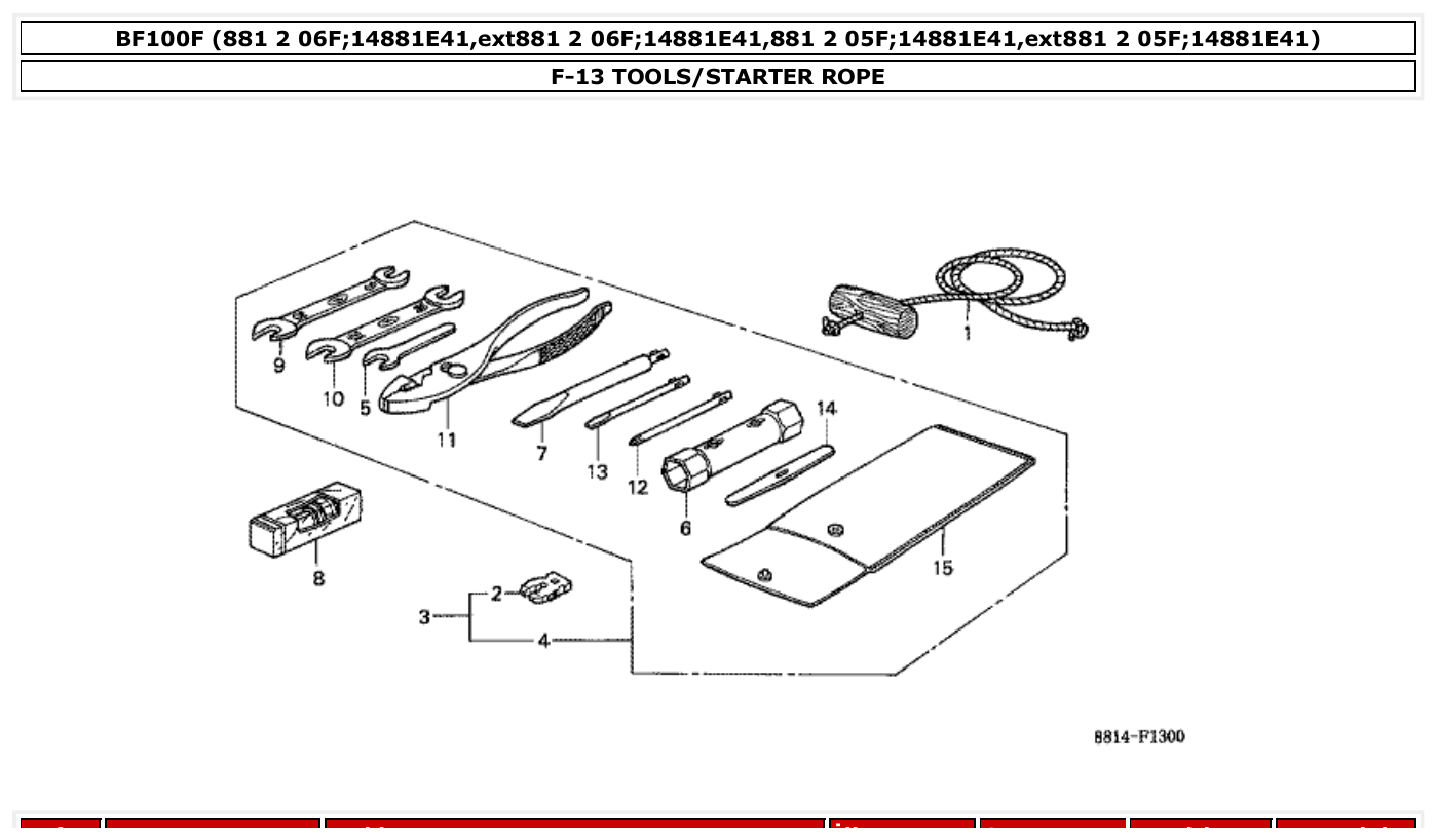 Honda BF100F TOOLS/STARTER ROPE parts diagram