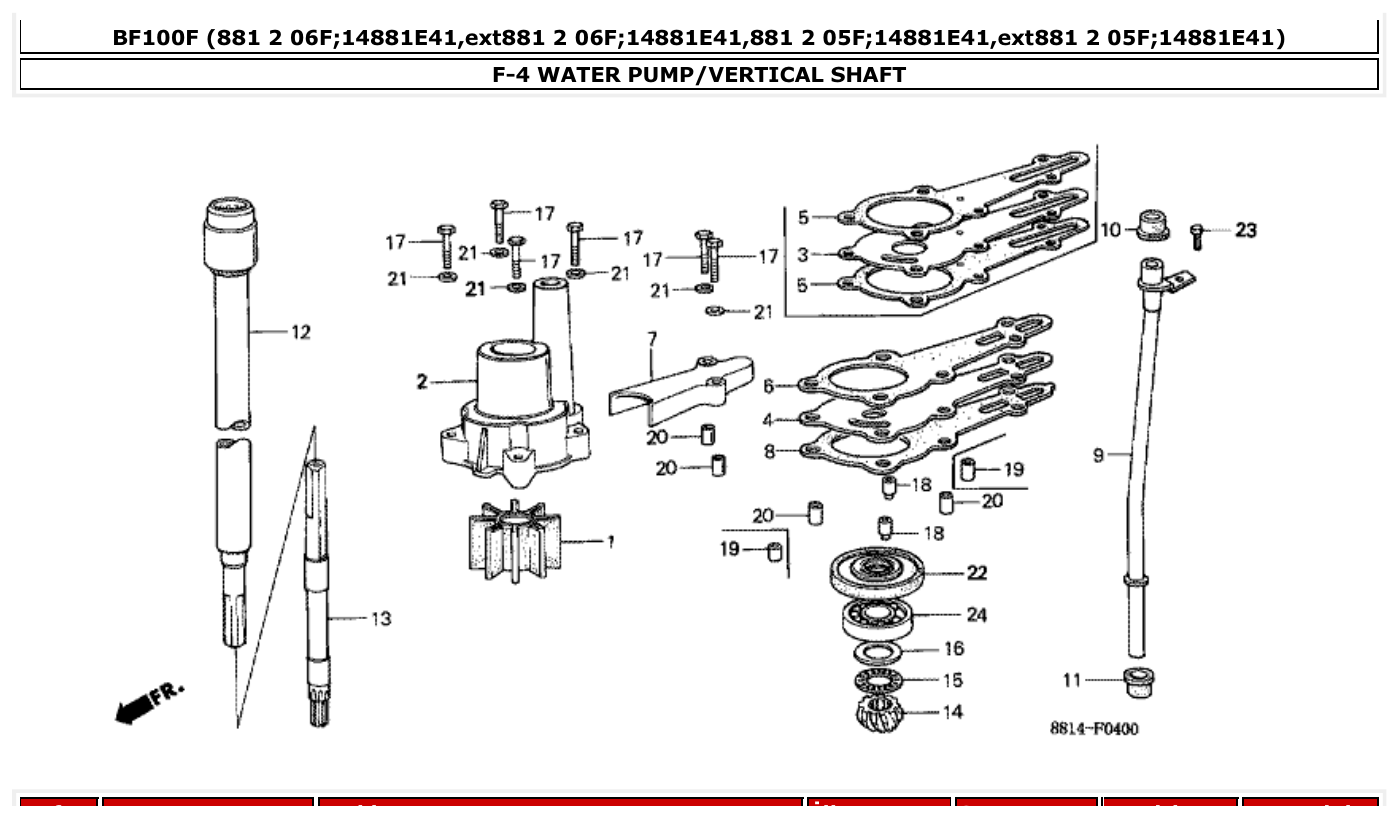 Honda BF100F WATER PUMP/VERTICAL SHAFT parts diagram
