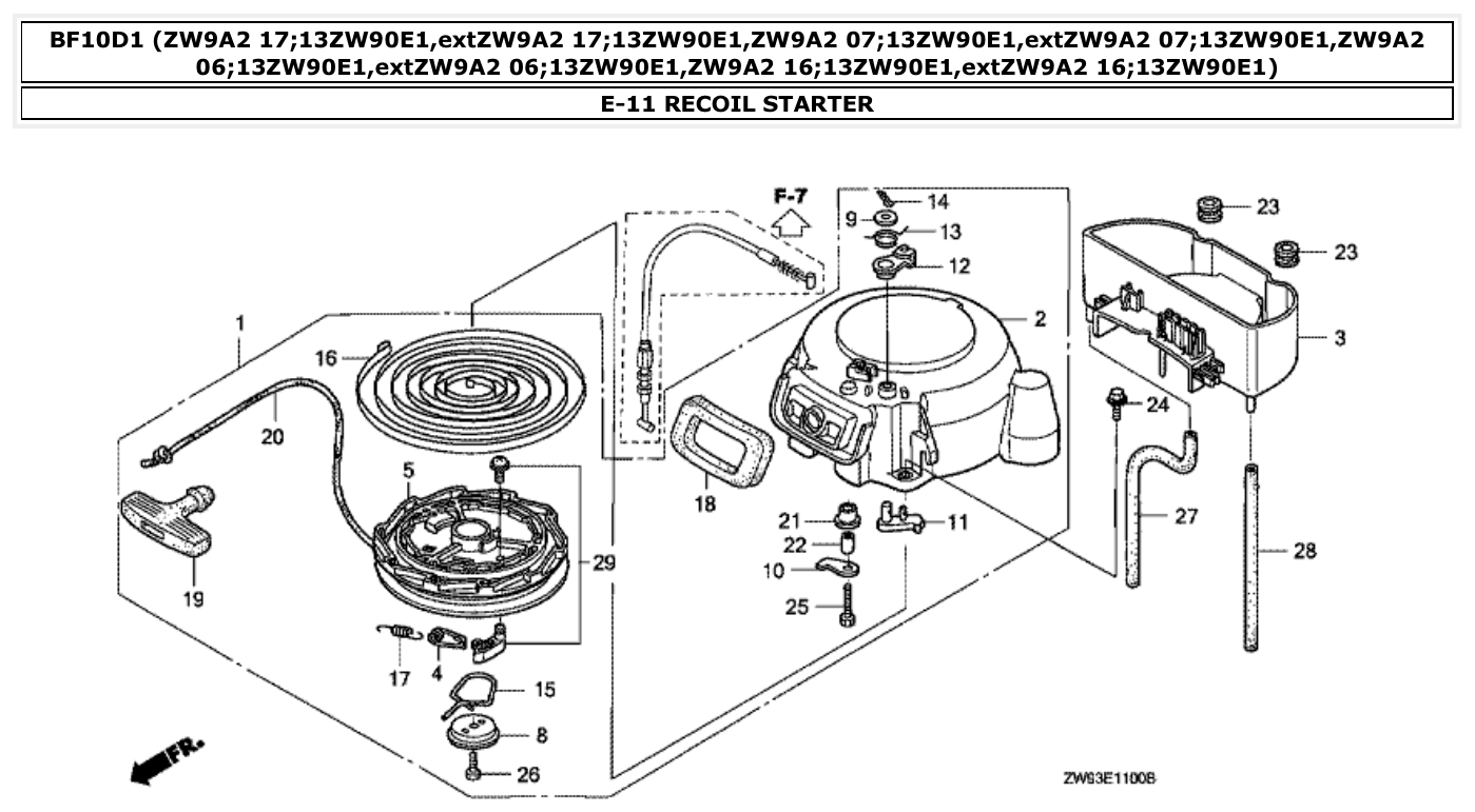 Honda BF10D1 RECOIL STARTER parts diagram