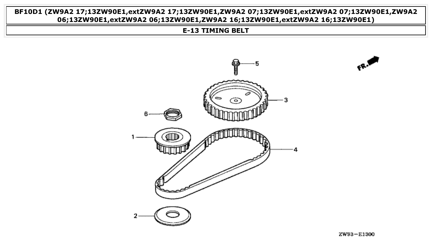 Honda BF10D1 TIMING BELT parts diagram