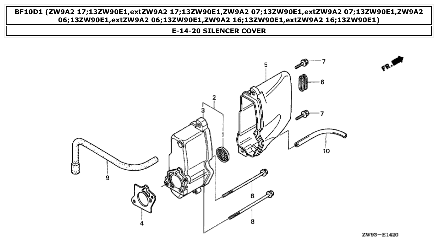 Honda BF10D1 SILENCER COVER parts diagram