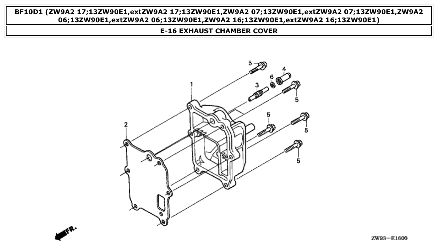 Honda BF10D1 EXHAUST CHAMBER COVER parts diagram