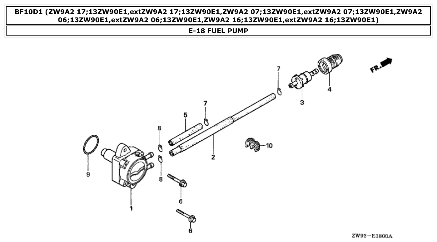Honda BF10D1 FUEL PUMP parts diagram