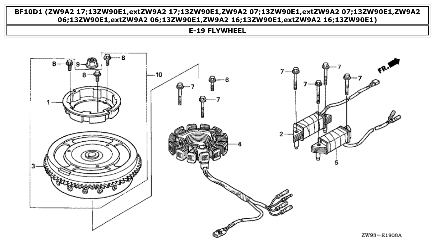 Honda BF10D1 FLYWHEEL parts diagram