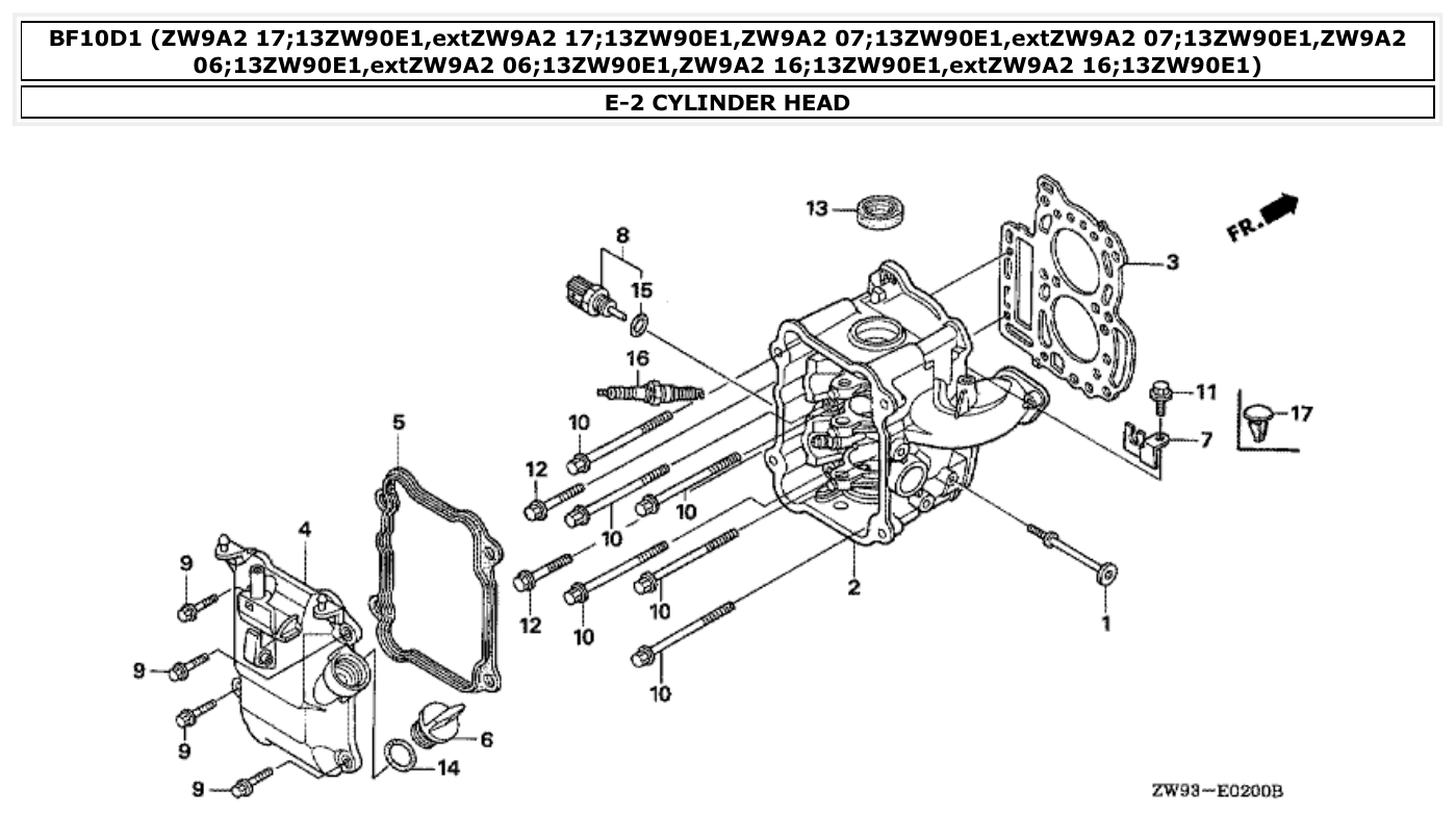 Honda BF10D1 CYLINDER HEAD parts diagram