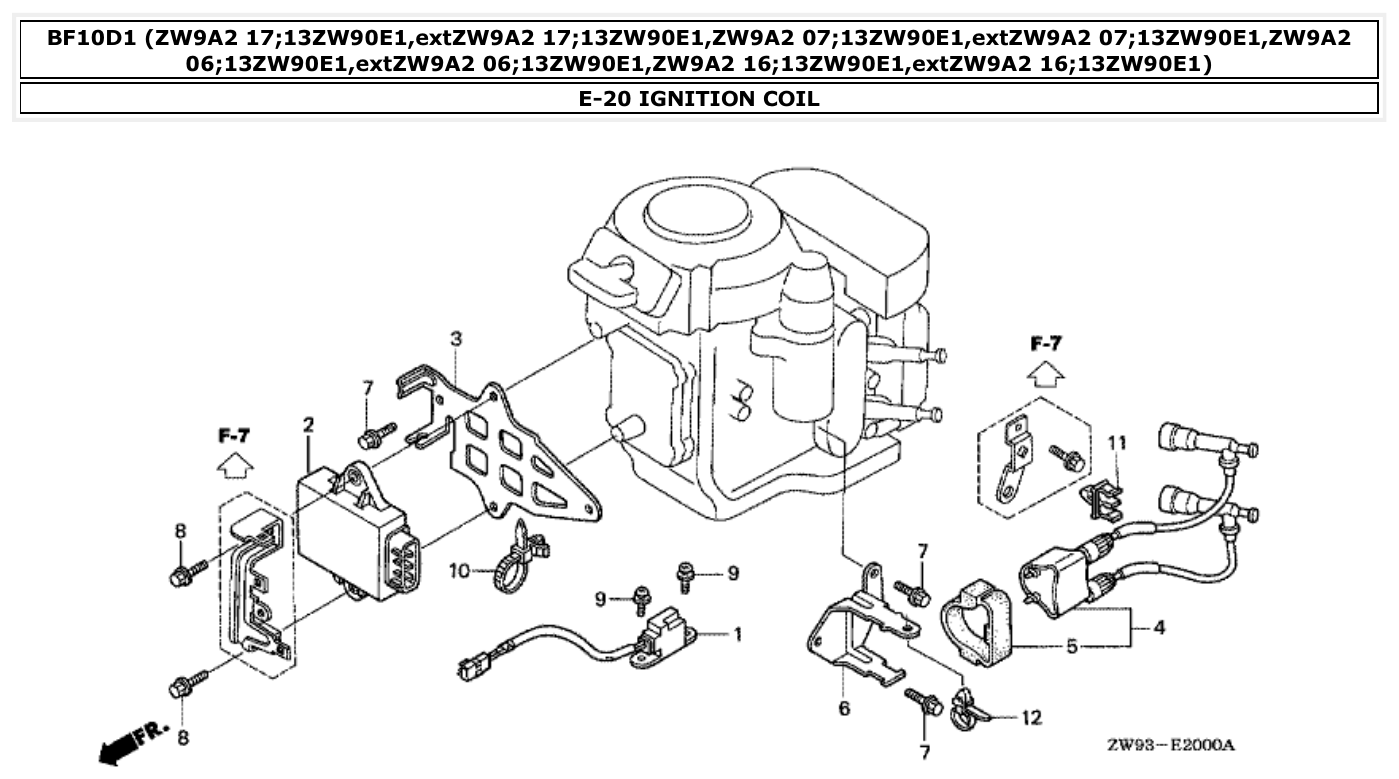 Honda BF10D1 IGNITION COIL parts diagram