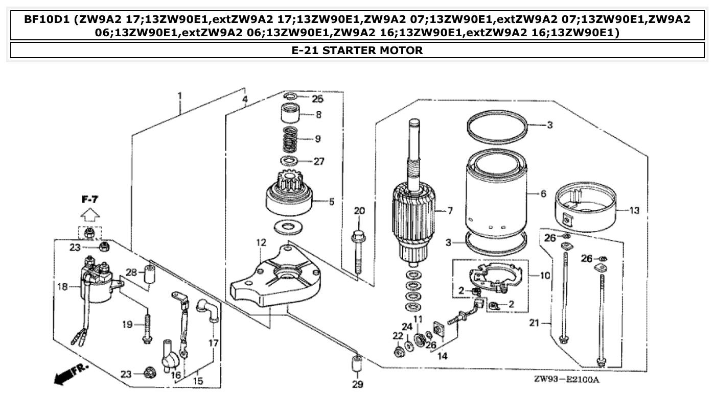 Honda BF10D1 STARTER MOTOR parts diagram