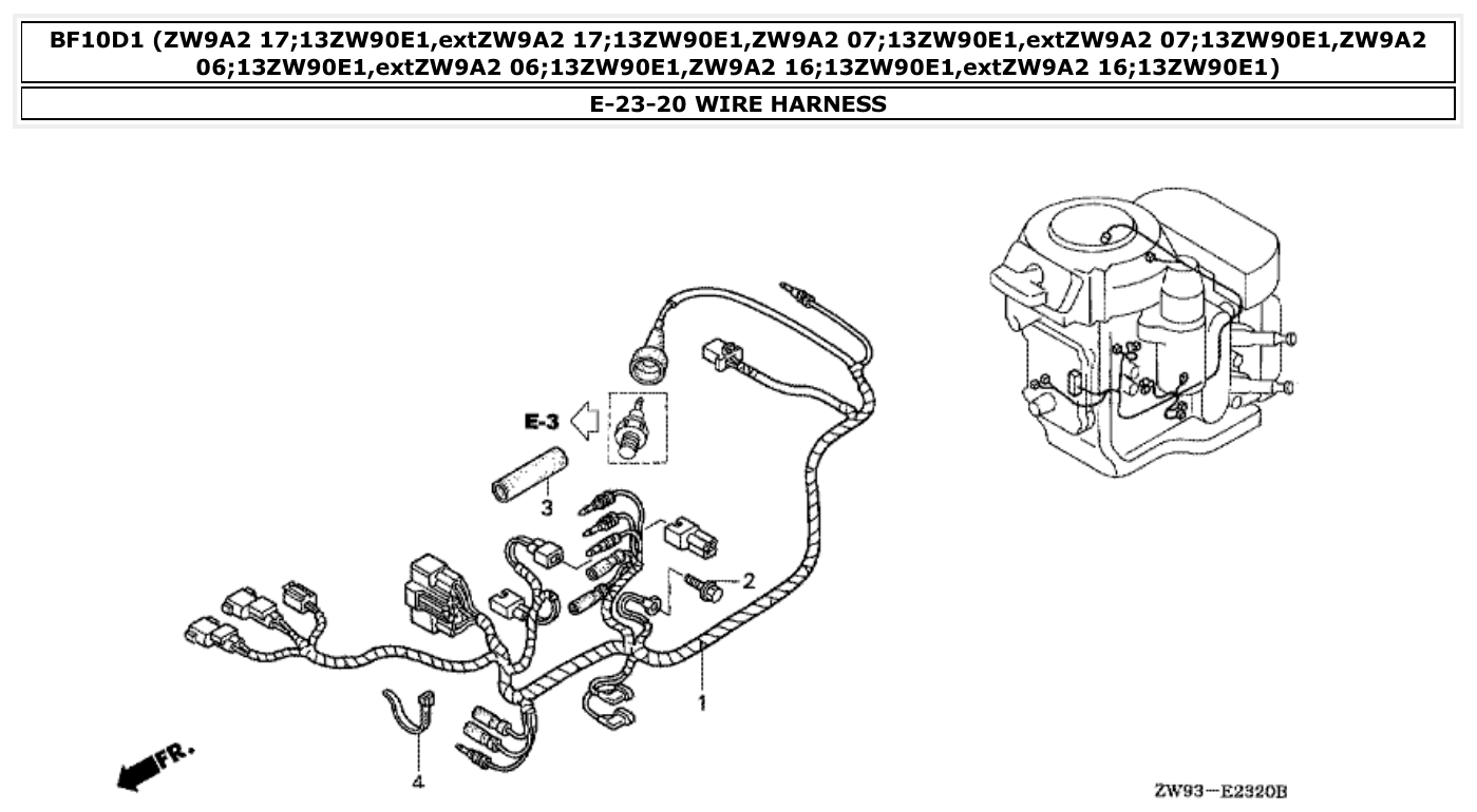 Honda BF10D1 WIRE HARNESS parts diagram