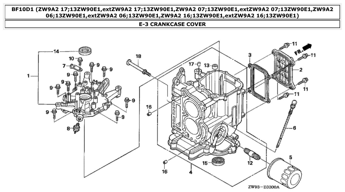 Honda BF10D1 CRANKCASE COVER parts diagram