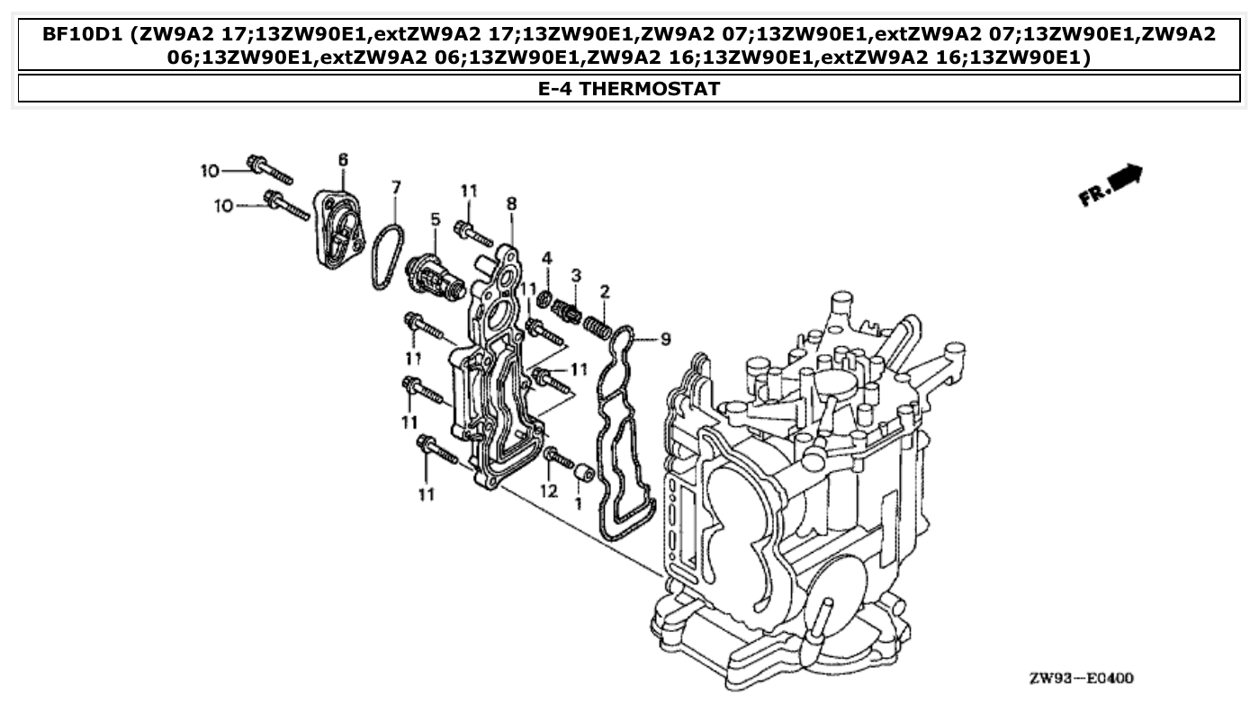Honda BF10D1 THERMOSTAT parts diagram