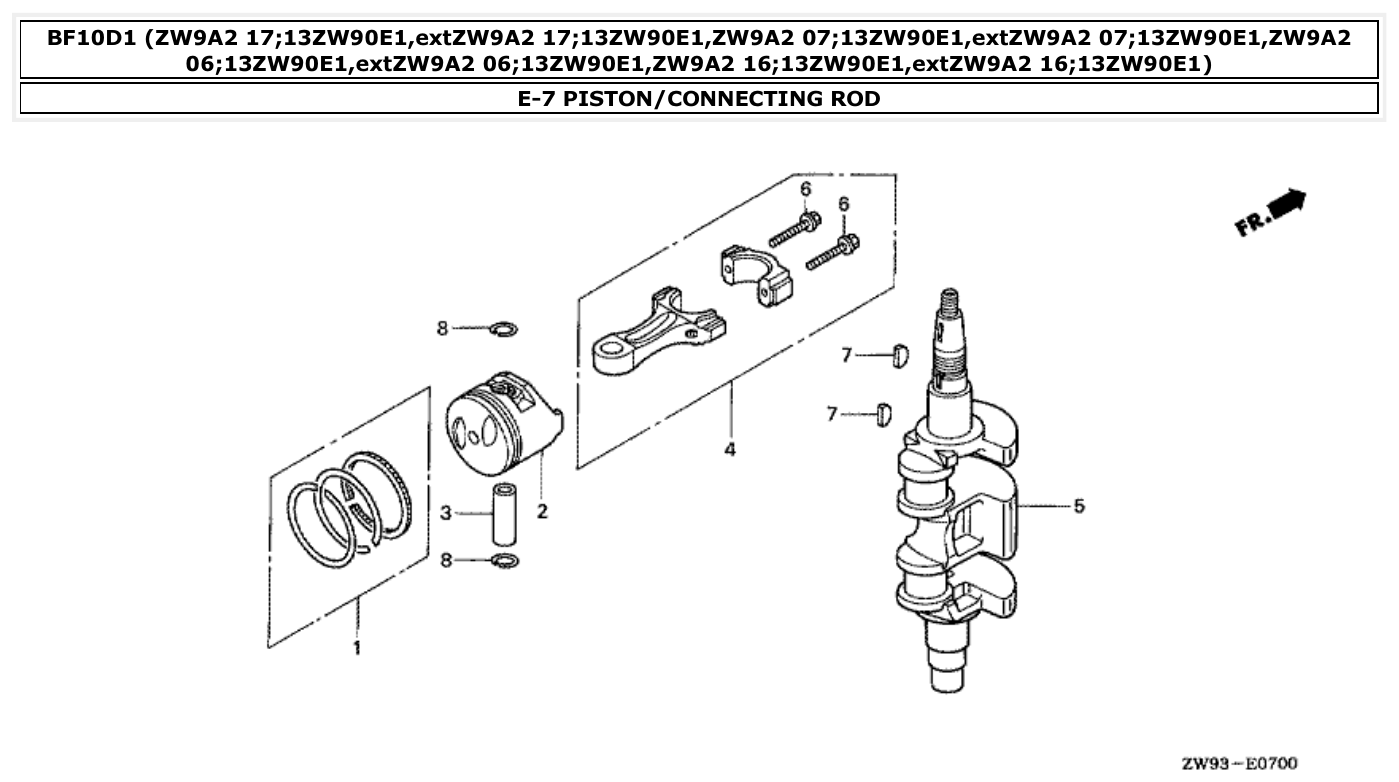 Honda BF10D1 PISTON/CONNECTING ROD parts diagram