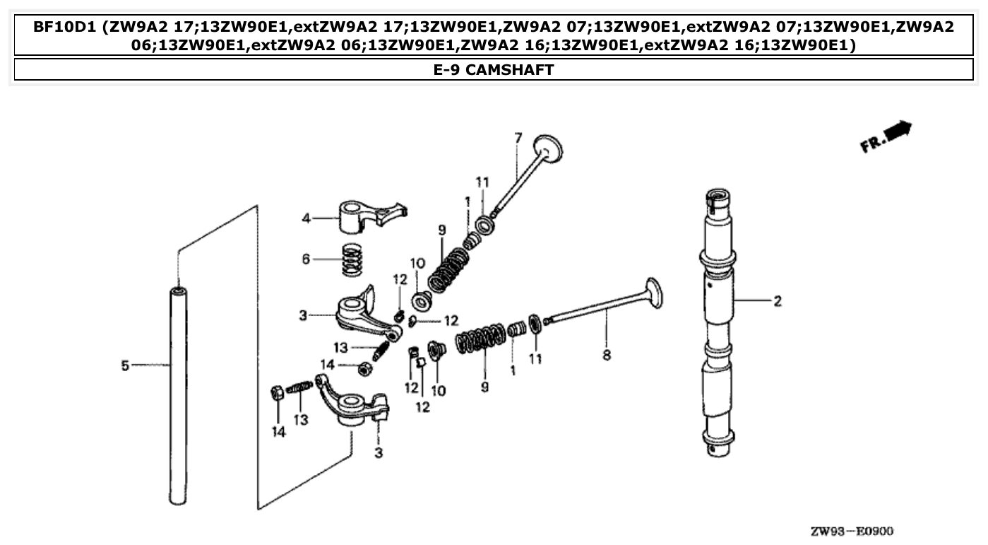 Honda BF10D1 CAMSHAFT parts diagram