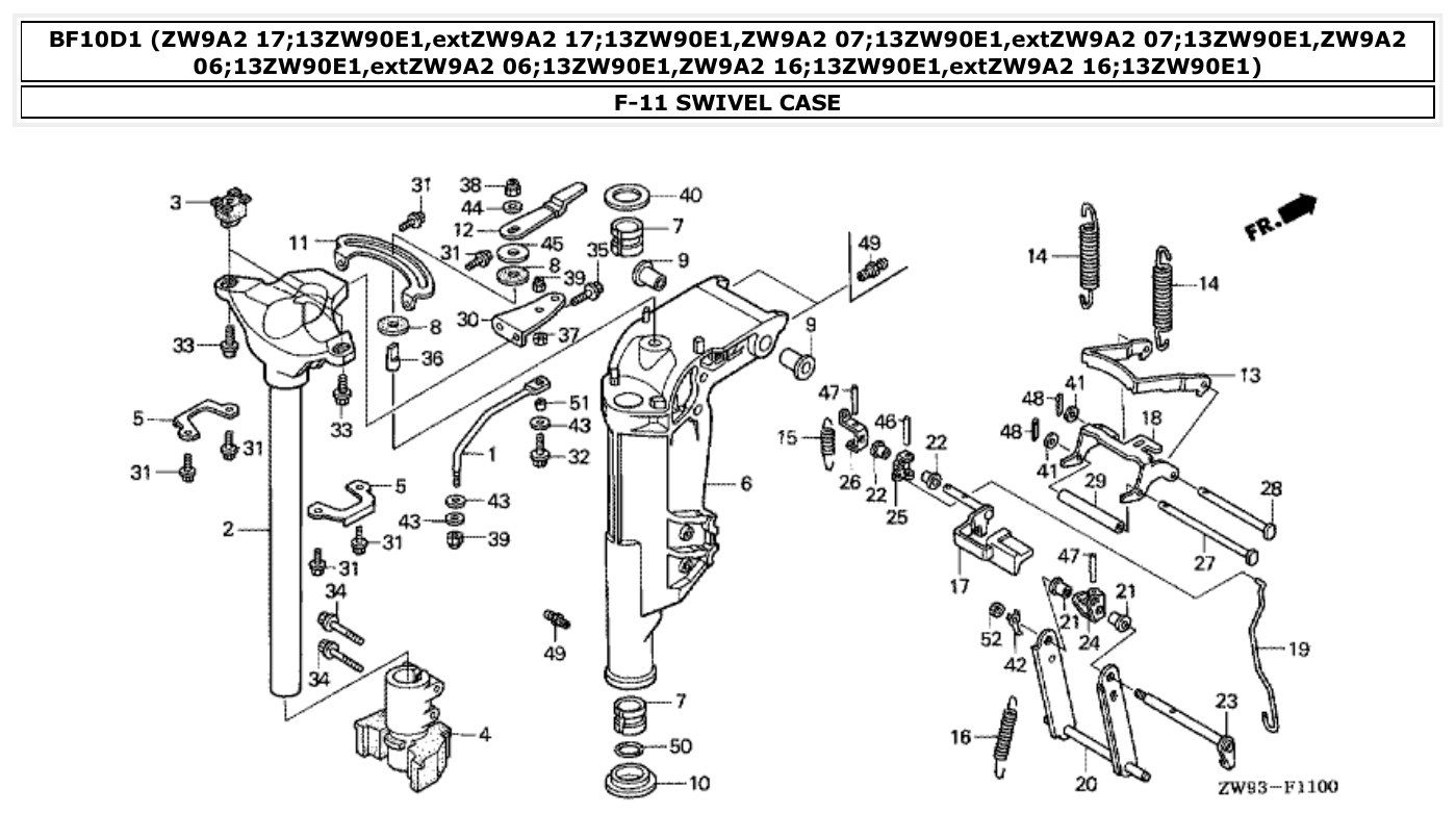 Honda BF10D1 SWIVEL CASE parts diagram