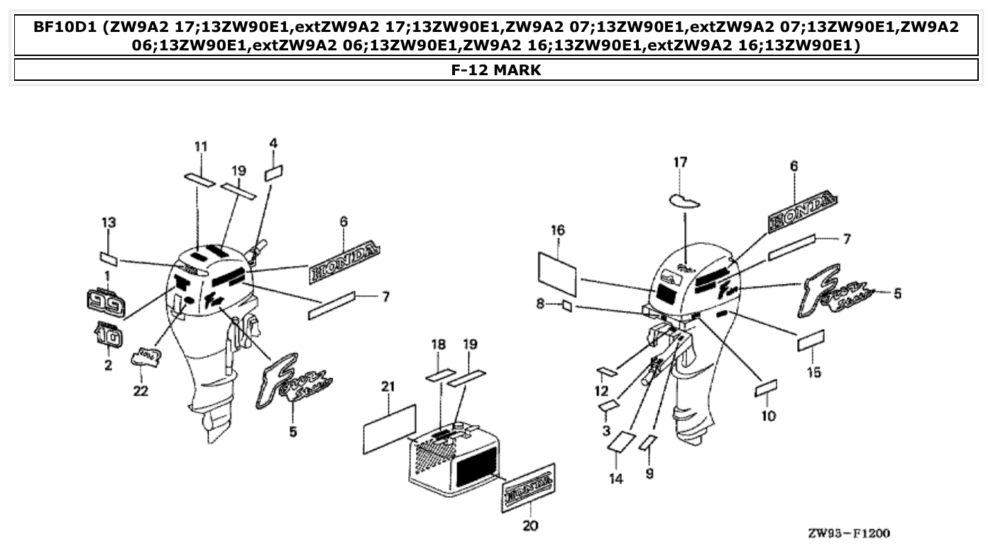 Honda BF10D1 MARK parts diagram
