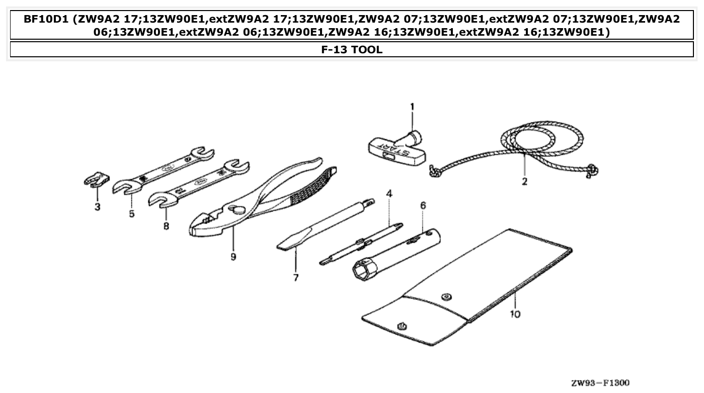 Honda BF10D1 TOOL parts diagram