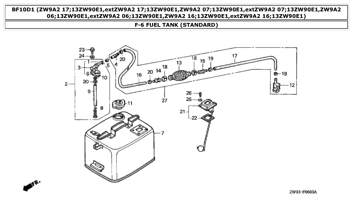 Honda BF10D1 FUEL TANK (STANDARD) parts diagram