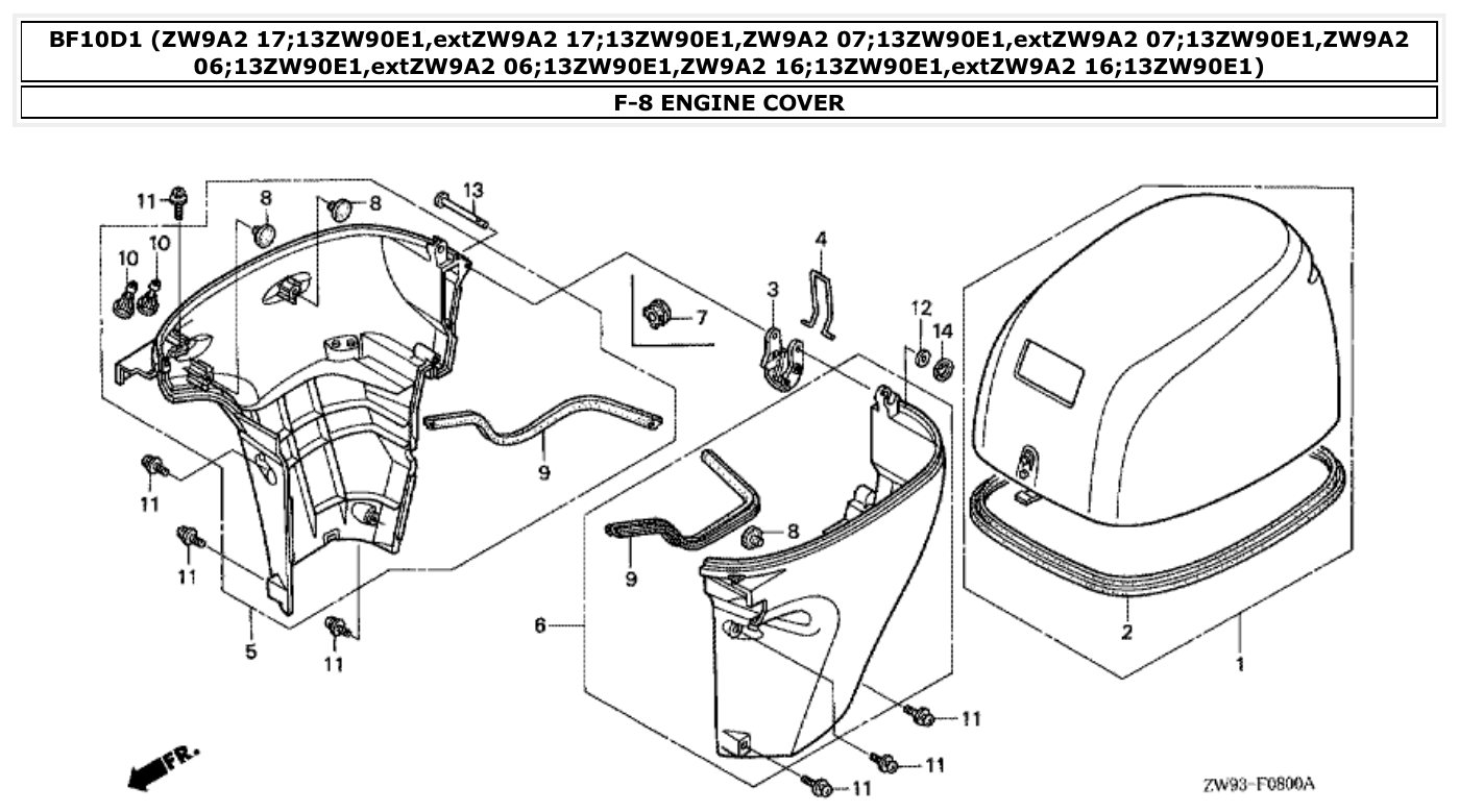 Honda BF10D1 ENGINE COVER parts diagram