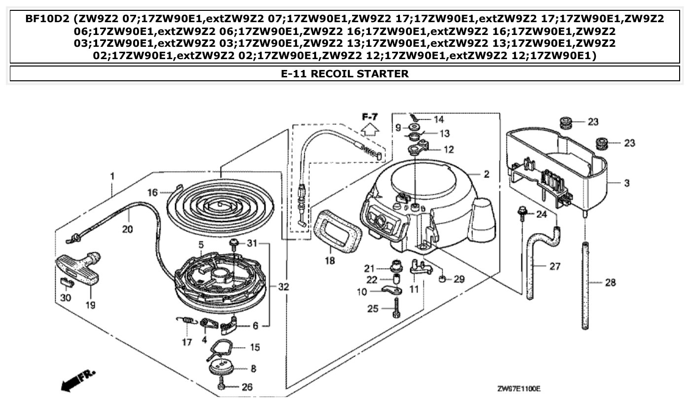 Honda BF10D2 RECOIL STARTER parts diagram