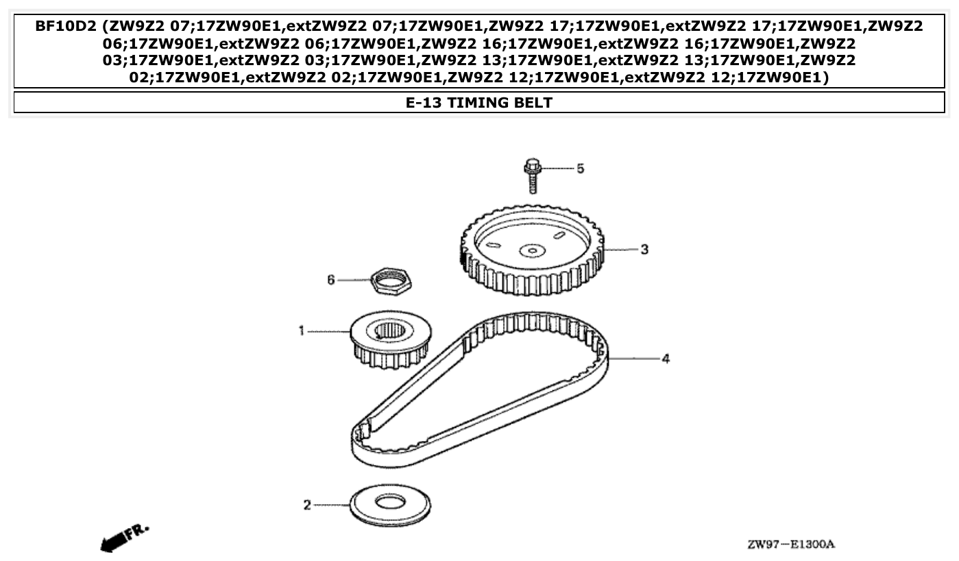 Honda BF10D2 TIMING BELT parts diagram