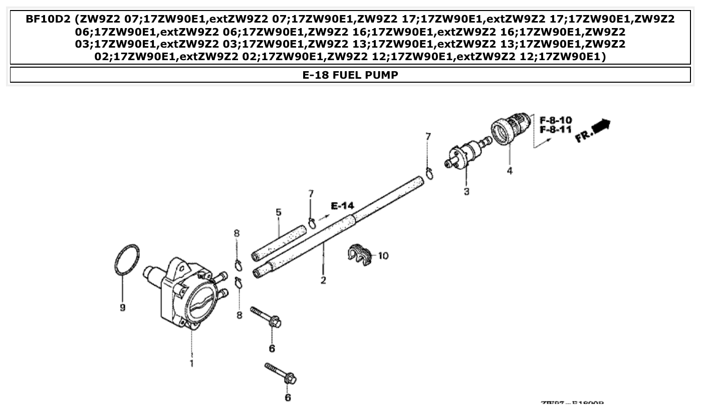 Honda BF10D2 FUEL PUMP parts diagram