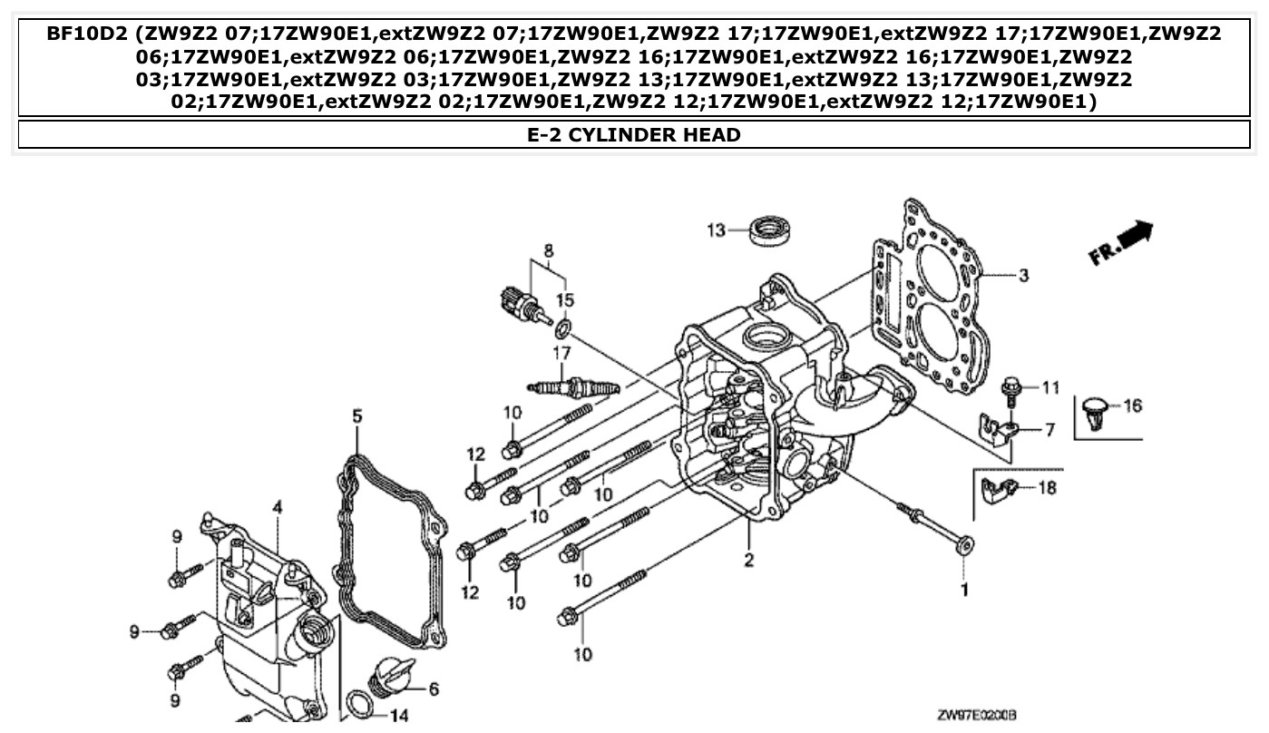Honda BF10D2 CYLINDER HEAD parts diagram