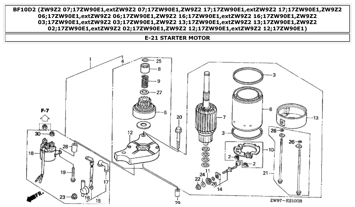 Honda BF10D2 STARTER MOTOR parts diagram