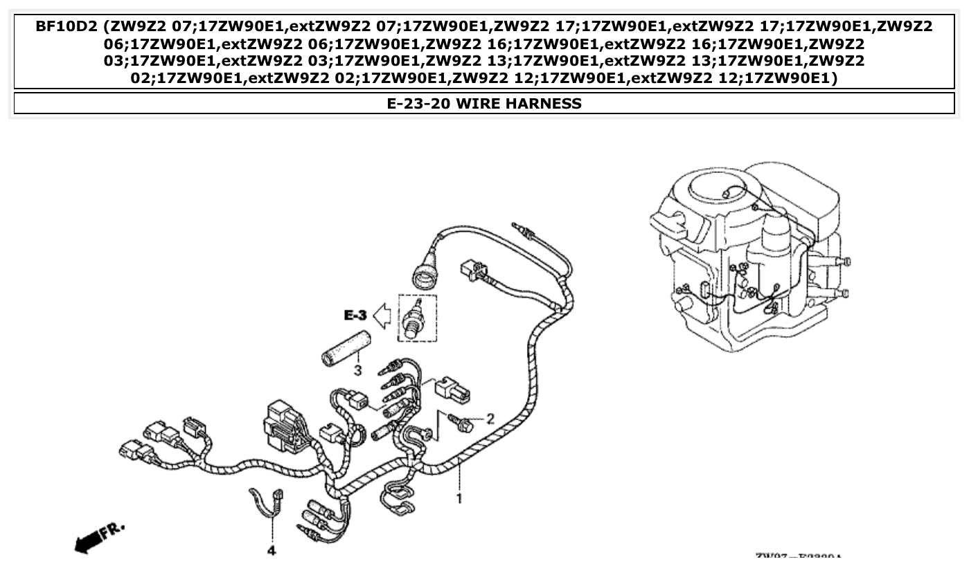 Honda BF10D2 WIRE HARNESS parts diagram