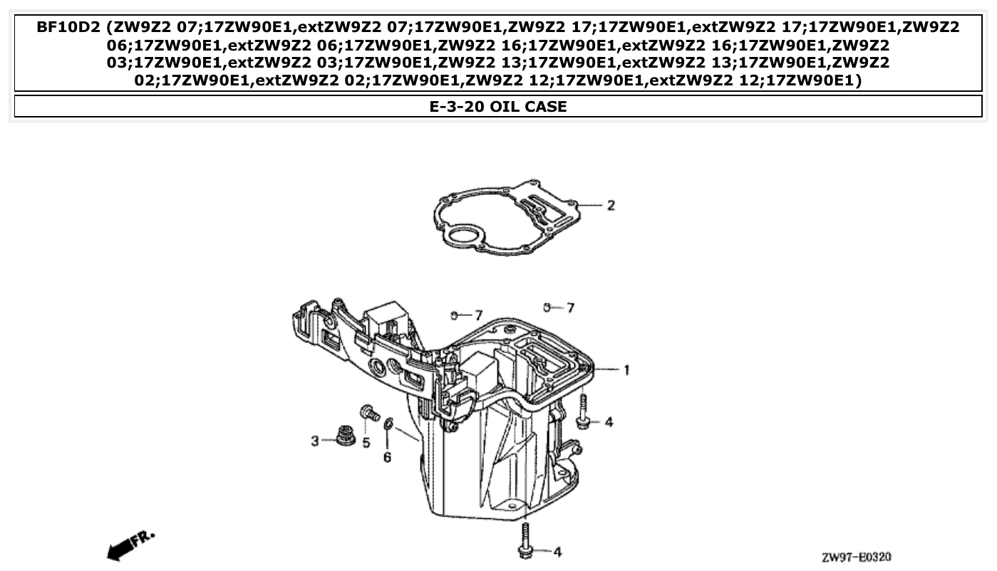 Honda BF10D2 OIL CASE parts diagram