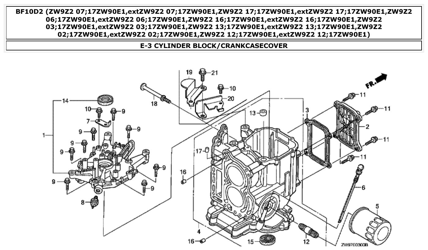 Honda BF10D2 CYLINDER BLOCK/CRANKCASECOVER parts diagram