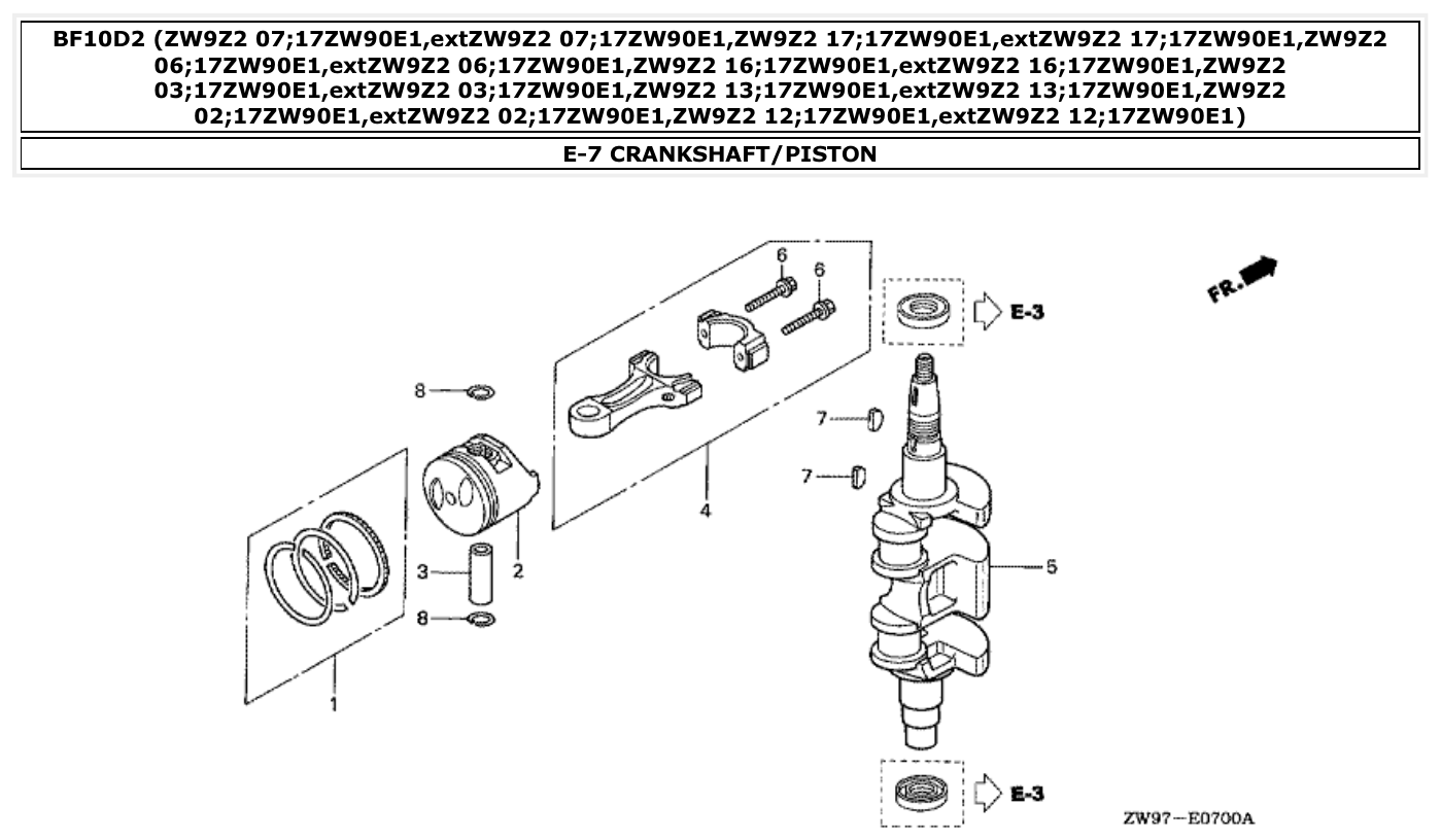 Honda BF10D2 CRANKSHAFT/PISTON parts diagram