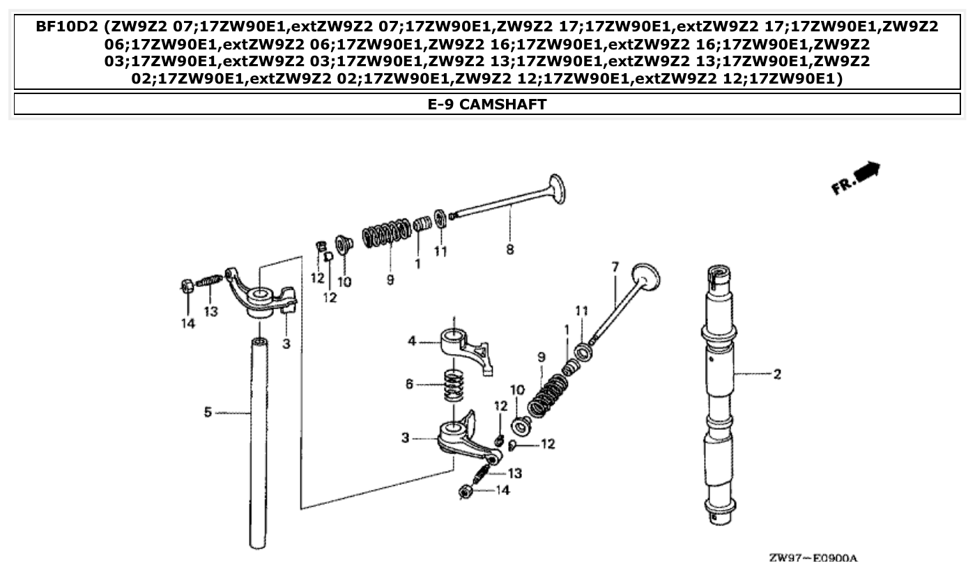 Honda BF10D2 CAMSHAFT parts diagram