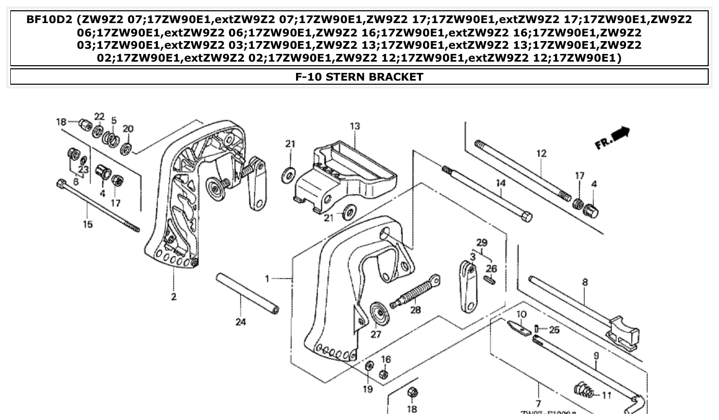 Honda BF10D2 STERN BRACKET parts diagram