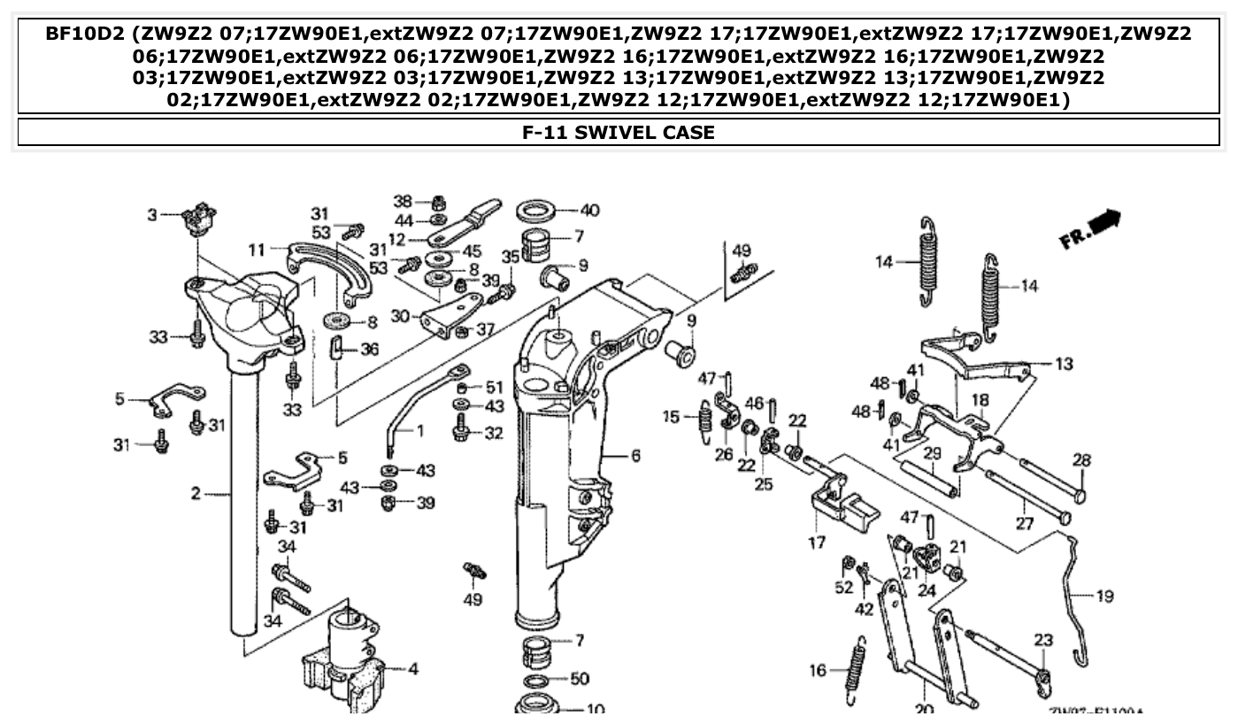 Honda BF10D2 SWIVEL CASE parts diagram