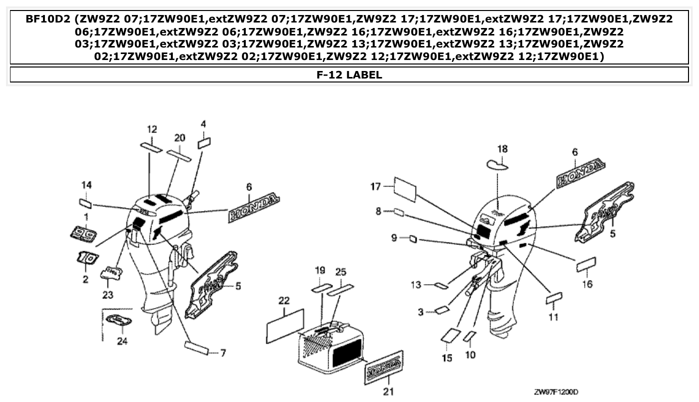 Honda BF10D2 LABEL parts diagram