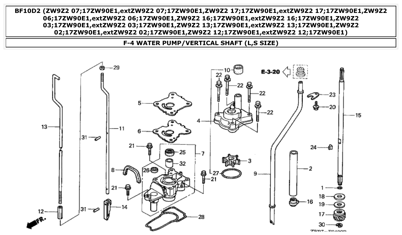 Honda BF10D2 WATER PUMP/VERTICAL SHAFT (L,S SIZE) parts diagram