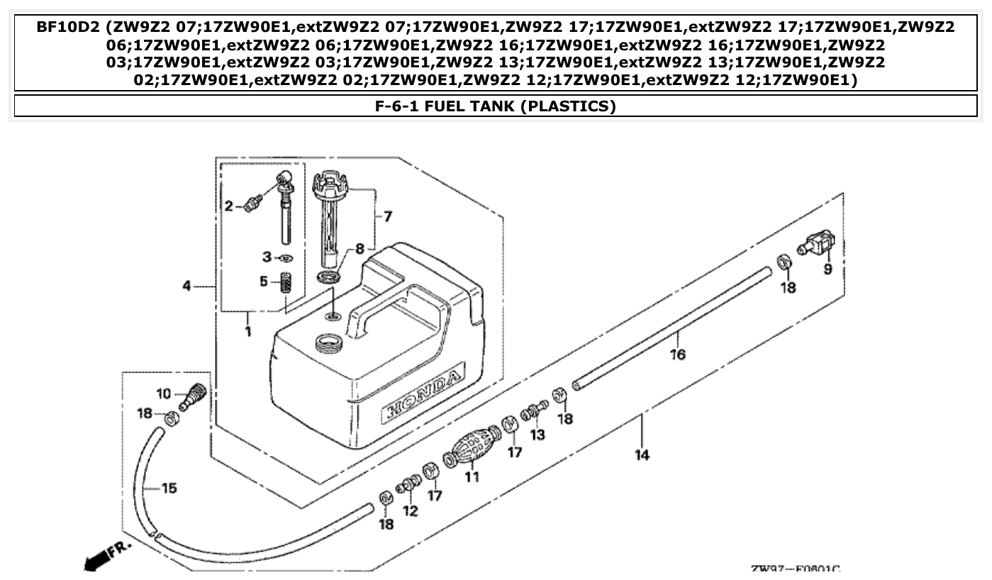 Honda BF10D2 FUEL TANK (PLASTICS) parts diagram