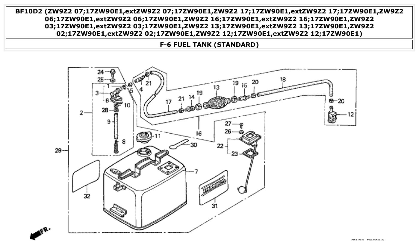 Honda BF10D2 FUEL TANK (STANDARD) parts diagram