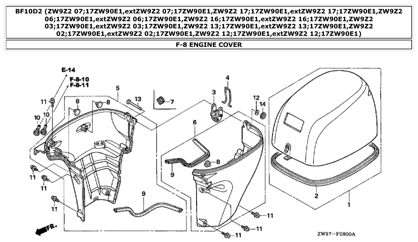 Honda BF10D2 ENGINE COVER parts diagram