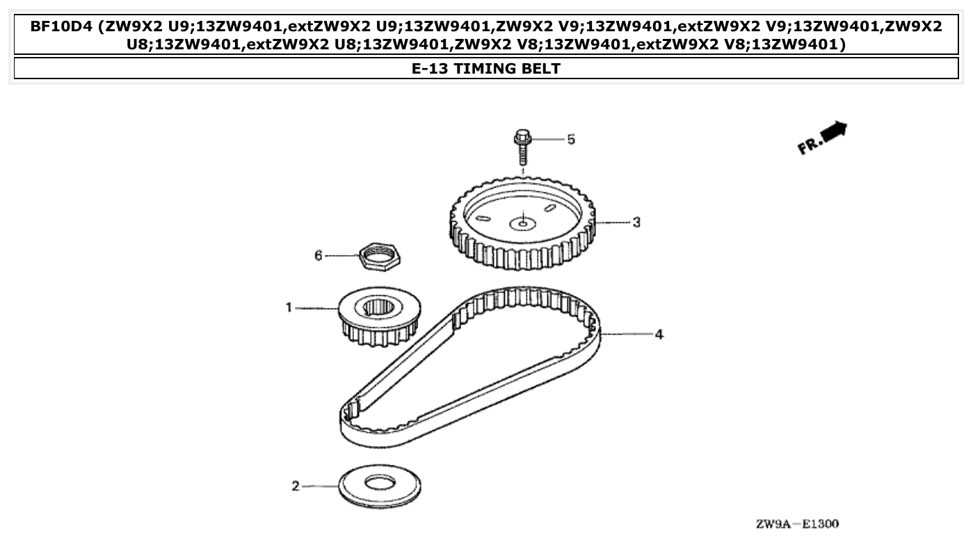 Honda BF10D4 TIMING BELT parts diagram