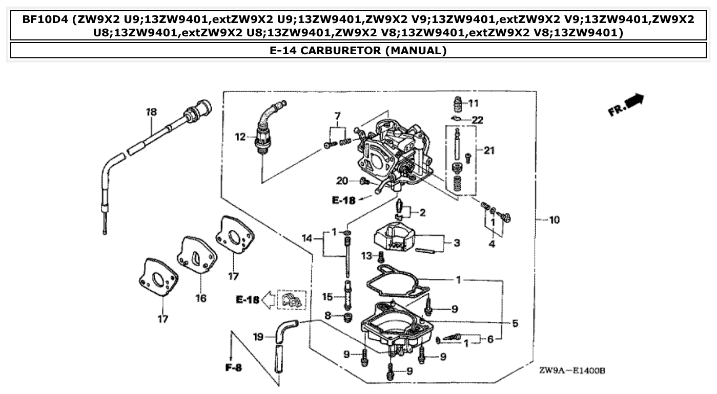 Honda BF10D4 CARBURETOR (MANUAL) parts diagram
