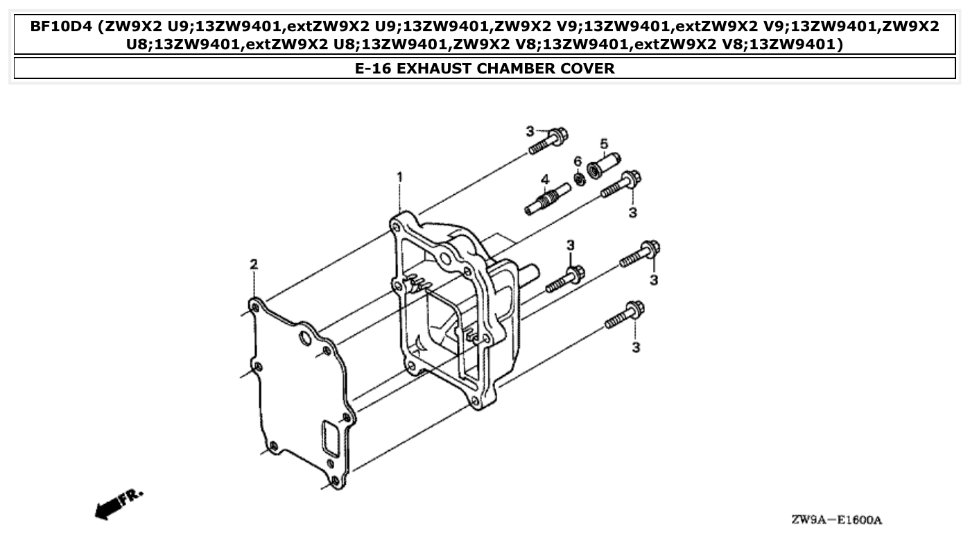 Honda BF10D4 EXHAUST CHAMBER COVER parts diagram
