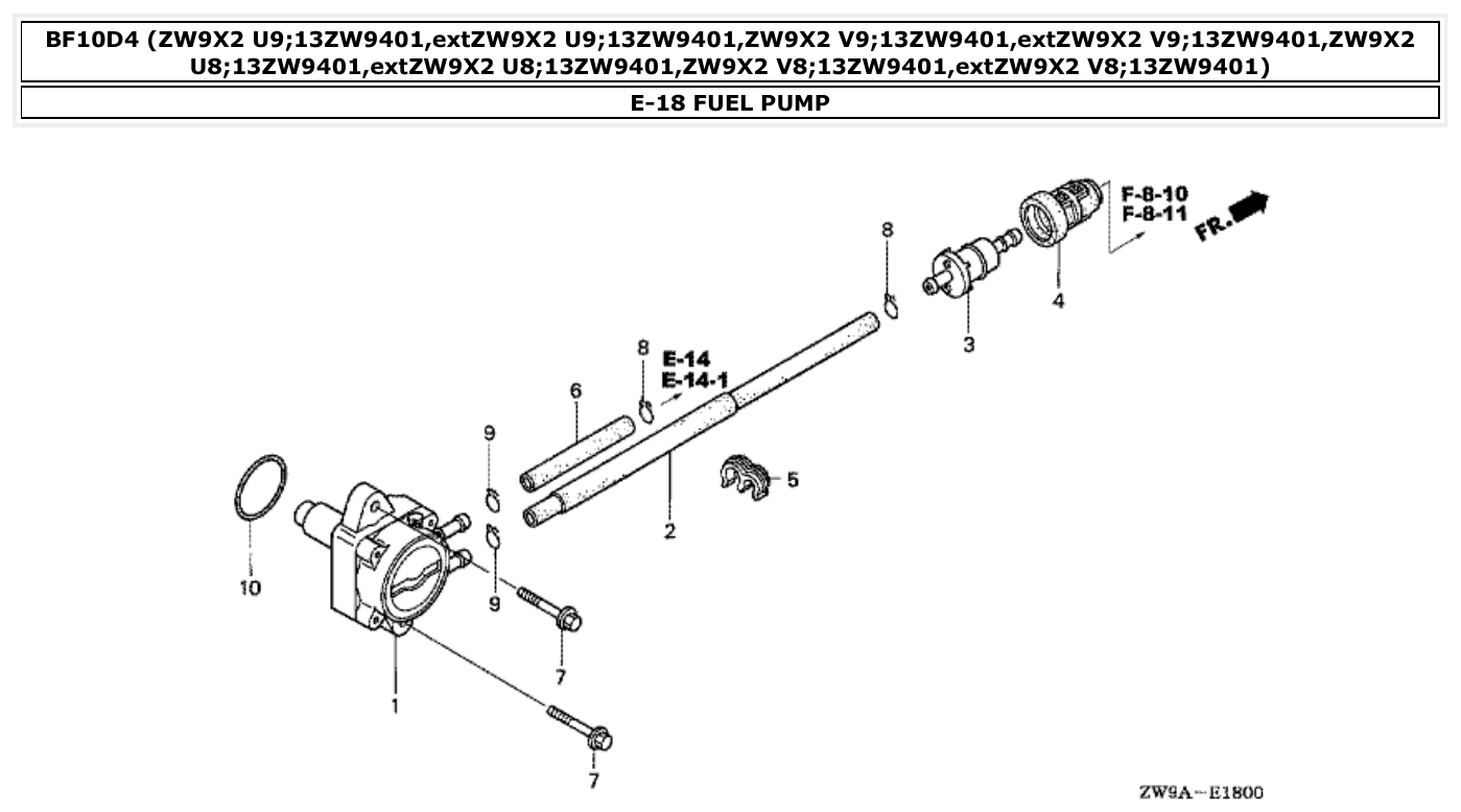 Honda BF10D4 FUEL PUMP parts diagram