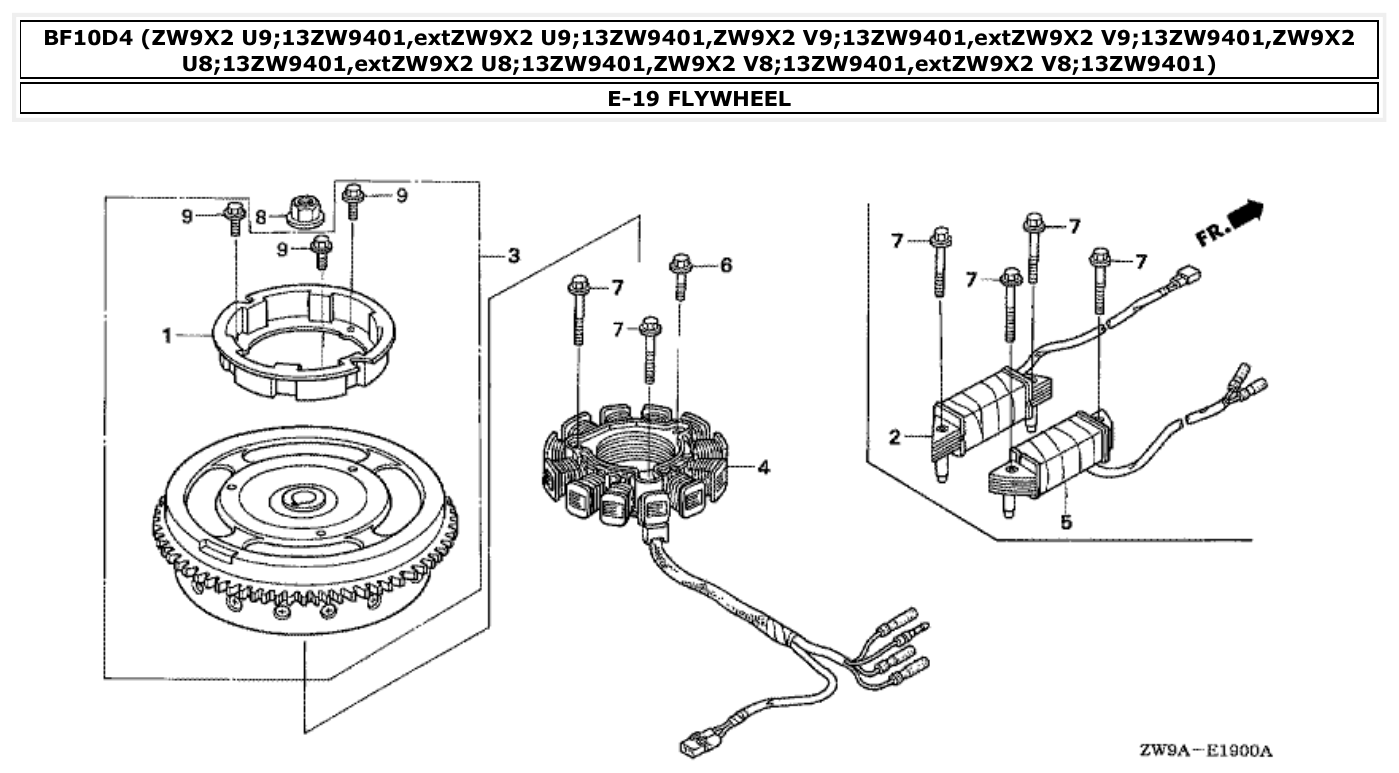 Honda BF10D4 FLYWHEEL parts diagram