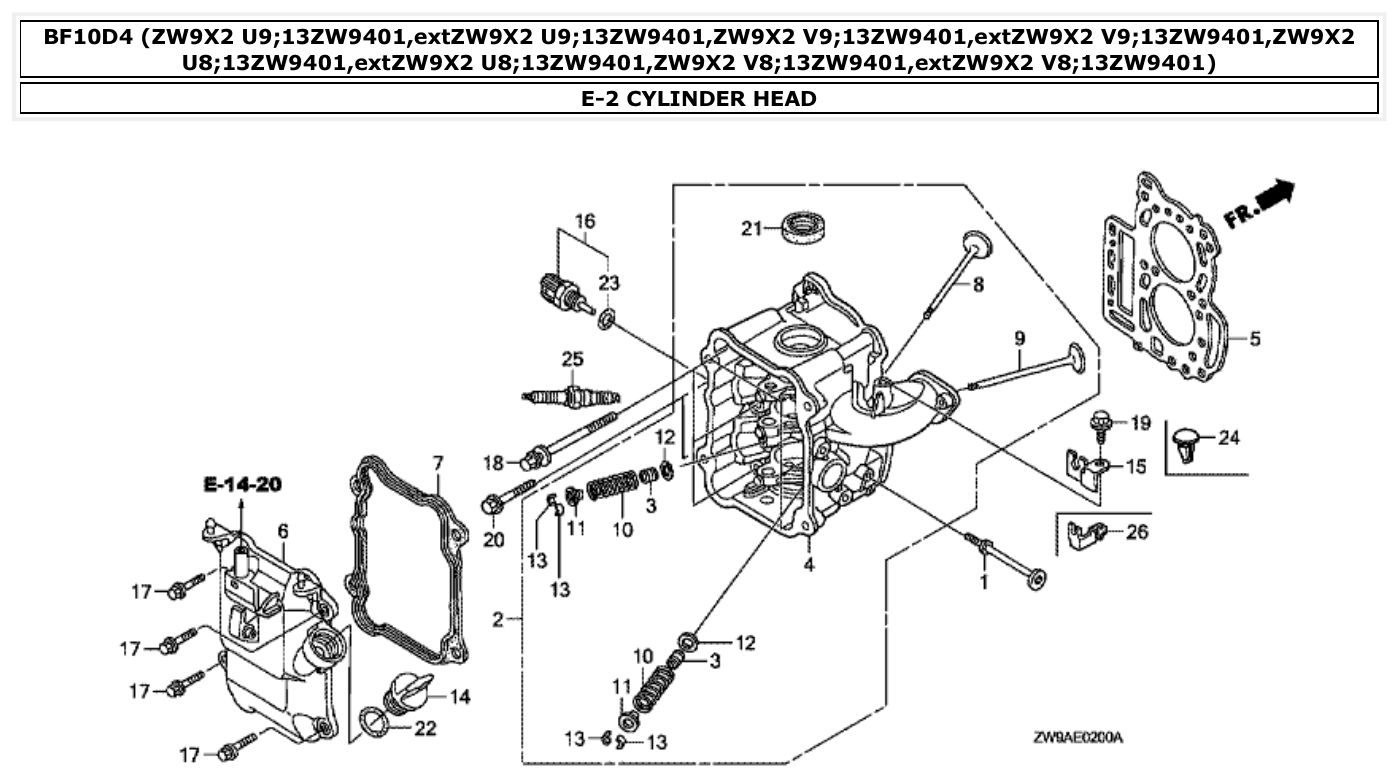 Honda BF10D4 CYLINDER HEAD parts diagram