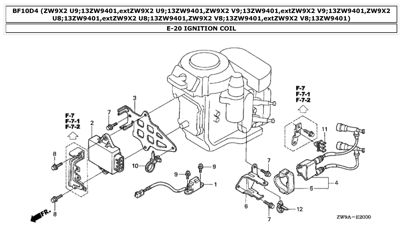 Honda BF10D4 IGNITION COIL parts diagram