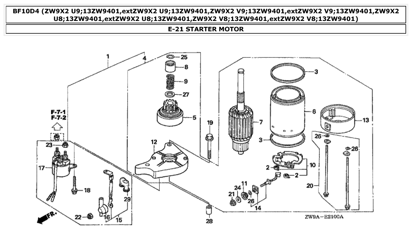 Honda BF10D4 STARTER MOTOR parts diagram