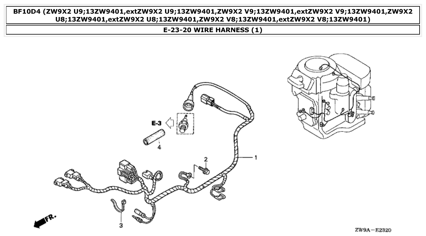 Honda BF10D4 WIRE HARNESS (1) parts diagram